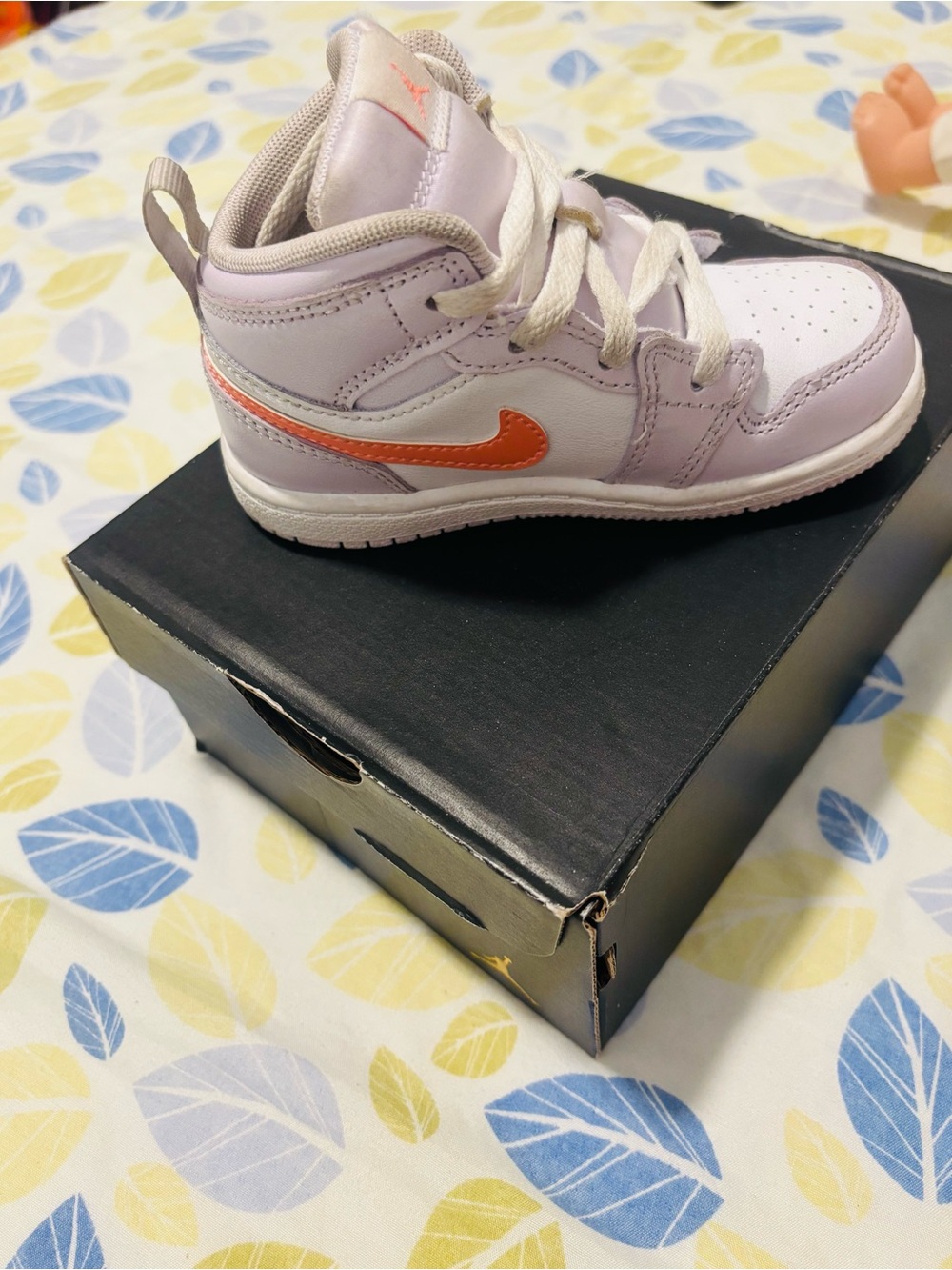 Nike Kids Mid-Top Sneakers in Light Lavender with Orange Swoosh